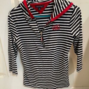 Tommy Hilfiger Navy Blue & Red striped Hoodie half sleeve top